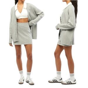 WeWoreWhat Varsity Schoolgirl V-neck Cable Cardigan Heather Gray Size M/L NWT